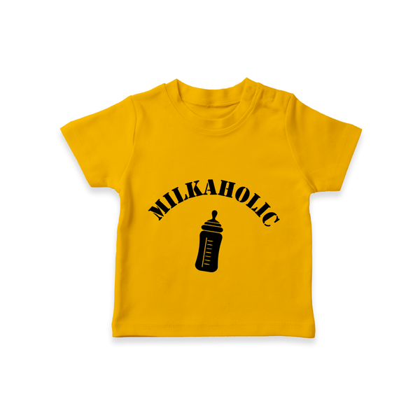 Milkaholic TShirt | Personalized Baby TShirt for Milk Lovers - CHROME YELLOW - 0-5 Months Old (Chest 17")