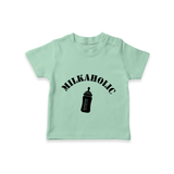 Milkaholic TShirt | Personalized Baby TShirt for Milk Lovers - MINT GREEN - 0-5 Months Old (Chest 17")