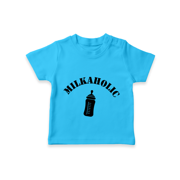 Milkaholic TShirt | Personalized Baby TShirt for Milk Lovers - SKY BLUE - 0-5 Months Old (Chest 17")