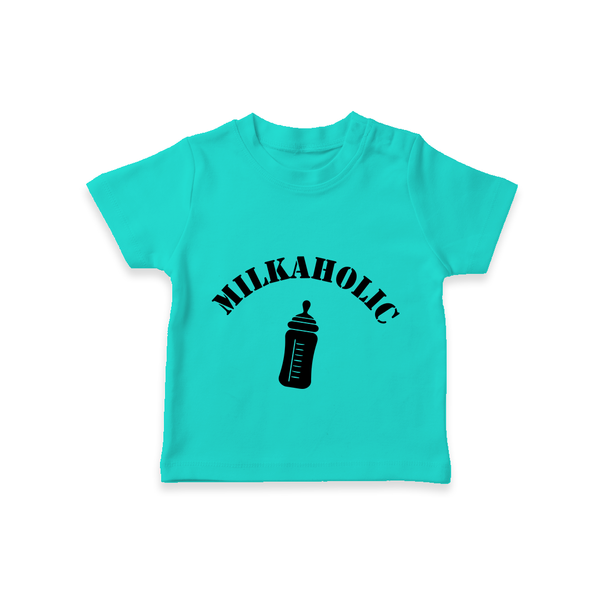 Milkaholic TShirt | Personalized Baby TShirt for Milk Lovers - TEAL - 0-5 Months Old (Chest 17")