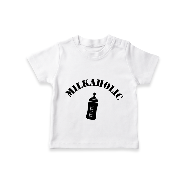 Milkaholic TShirt | Personalized Baby TShirt for Milk Lovers - WHITE - 0-5 Months Old (Chest 17")