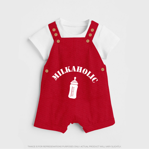 Milkaholic Dungaree | Personalized Baby Dungaree for Milk Lovers - RED - 0 - 5 Months Old (Chest 18")
