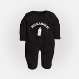 Milkaholic Sleep Suit | Personalized Baby Sleep Suit for Milk Lovers - BLACK - New Born (Chest 7.5")