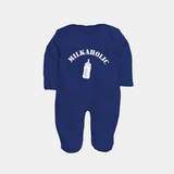 Milkaholic Sleep Suit | Personalized Baby Sleep Suit for Milk Lovers - NAVY BLUE - New Born (Chest 7.5")