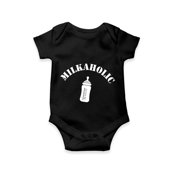 Milkaholic Romper | Personalized Baby Romper for Milk Lovers - BLACK - New Born (Chest 14")