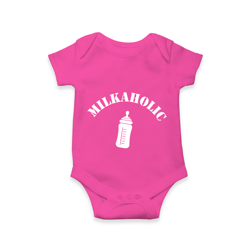 Milkaholic Romper | Personalized Baby Romper for Milk Lovers - HOT PINK - New Born (Chest 14")