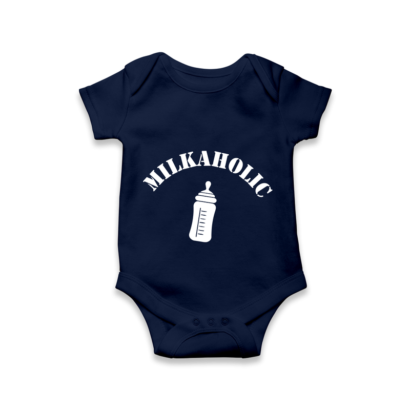 Milkaholic Romper | Personalized Baby Romper for Milk Lovers - NAVY BLUE - New Born (Chest 14")