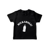 Milkaholic TShirt | Personalized Baby TShirt for Milk Lovers - BLACK - 0-5 Months Old (Chest 17")