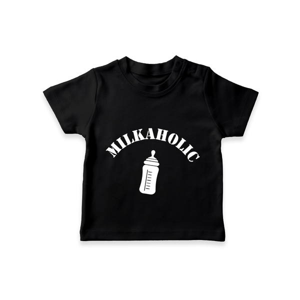 Milkaholic TShirt | Personalized Baby TShirt for Milk Lovers - BLACK - 0-5 Months Old (Chest 17")