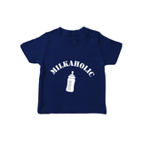 Milkaholic TShirt | Personalized Baby TShirt for Milk Lovers - NAVY BLUE - 0-5 Months Old (Chest 17")