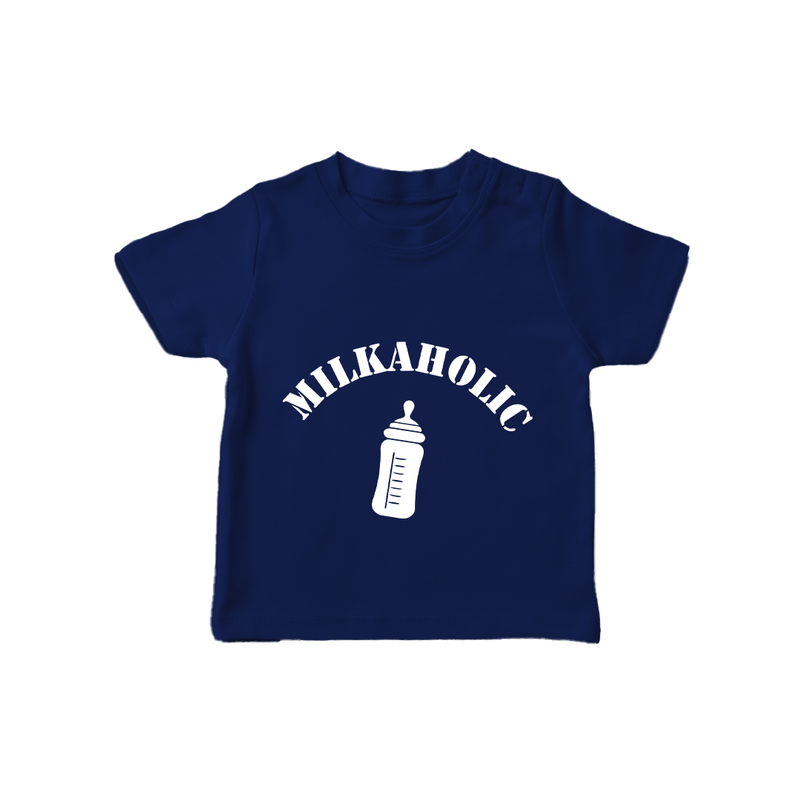 Milkaholic TShirt | Personalized Baby TShirt for Milk Lovers - NAVY BLUE - 0-5 Months Old (Chest 17")