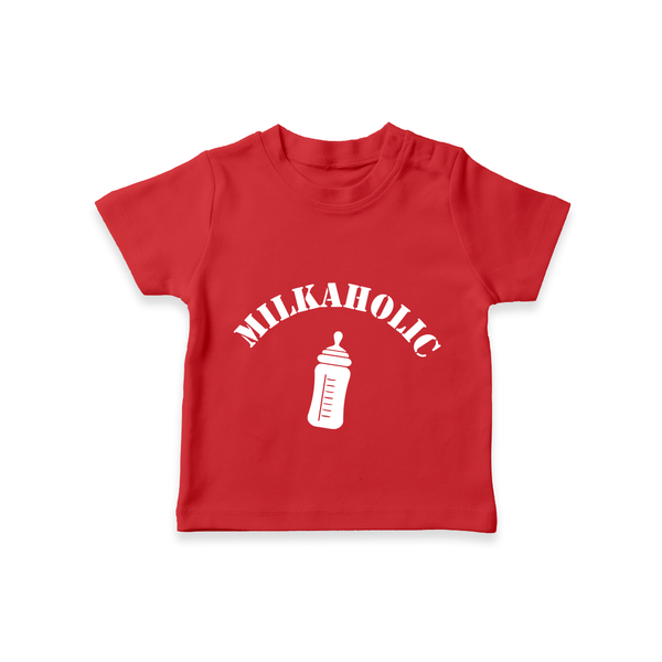 Milkaholic TShirt | Personalized Baby TShirt for Milk Lovers - RED - 0-5 Months Old (Chest 17")