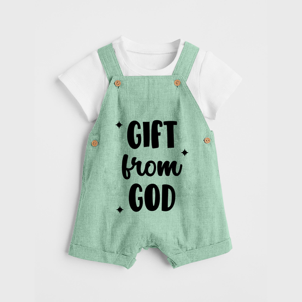 Gift From God Dungaree | Custom Baby Dungaree for Your Little Miracle - MINT GREEN - 0 - 5 Months Old (Chest 18")