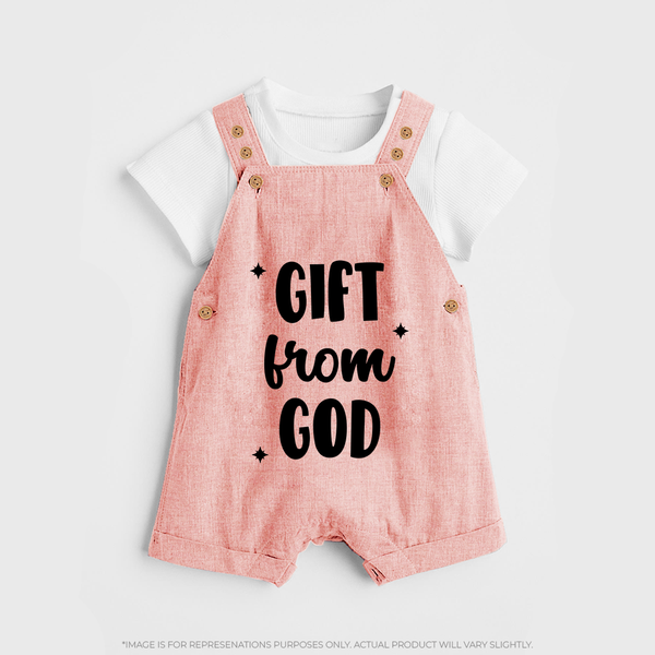 Gift From God Dungaree | Custom Baby Dungaree for Your Little Miracle - PEACH - 0 - 5 Months Old (Chest 18")