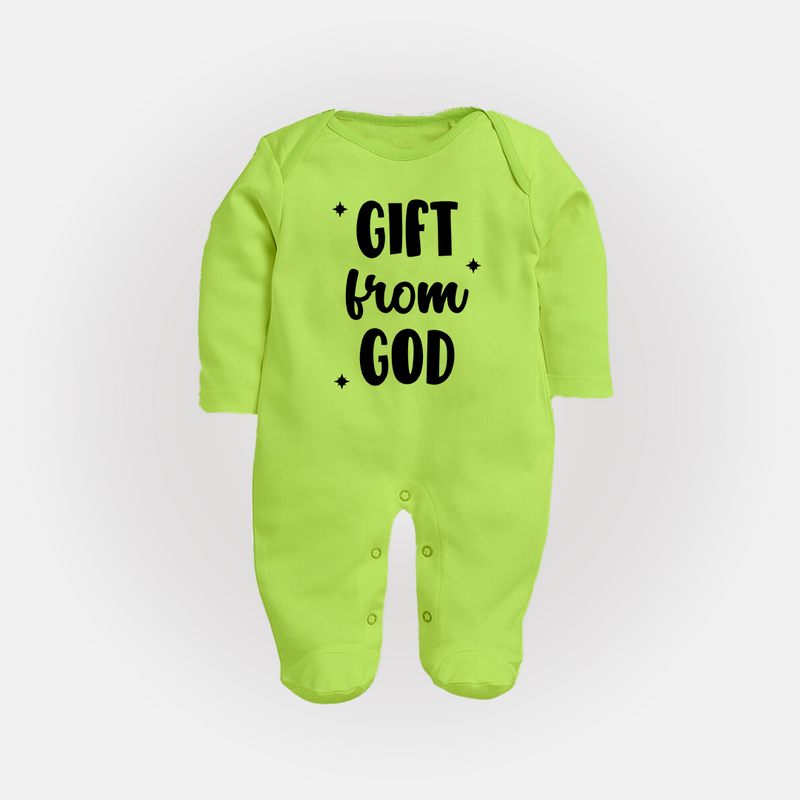 Gift From God Sleep Suit | Custom Baby Sleep Suit for Your Little Miracle - LIME GREEN - New Born (Chest 7.5")