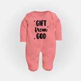 Gift From God Sleep Suit | Custom Baby Sleep Suit for Your Little Miracle - PEACH - New Born (Chest 7.5")