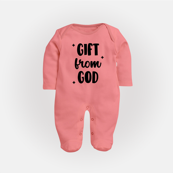 Gift From God Sleep Suit | Custom Baby Sleep Suit for Your Little Miracle - PEACH - New Born (Chest 7.5")