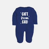 Gift From God Sleep Suit | Custom Baby Sleep Suit for Your Little Miracle - NAVY BLUE - New Born (Chest 7.5")