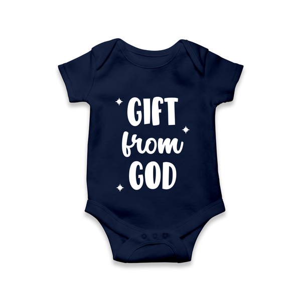 Gift From God Romper | Custom Baby Romper for Your Little Miracle - NAVY BLUE - New Born (Chest 14")