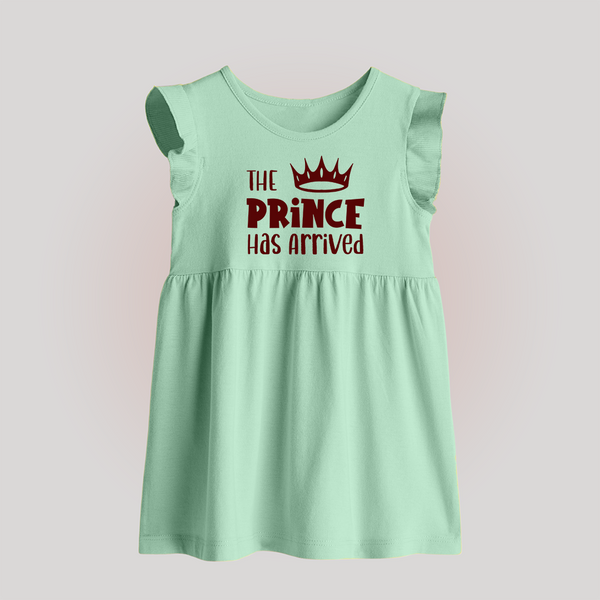 The Prince Has Arrived Baby Frock | Custom BabyFrock for Your Little Prince - MINT GREEN - 0 - 3 Months Old (Chest 17")