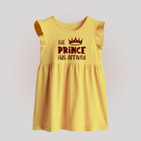 The Prince Has Arrived Baby Frock | Custom BabyFrock for Your Little Prince - PASTEL YELLOW - 0 - 3 Months Old (Chest 17")