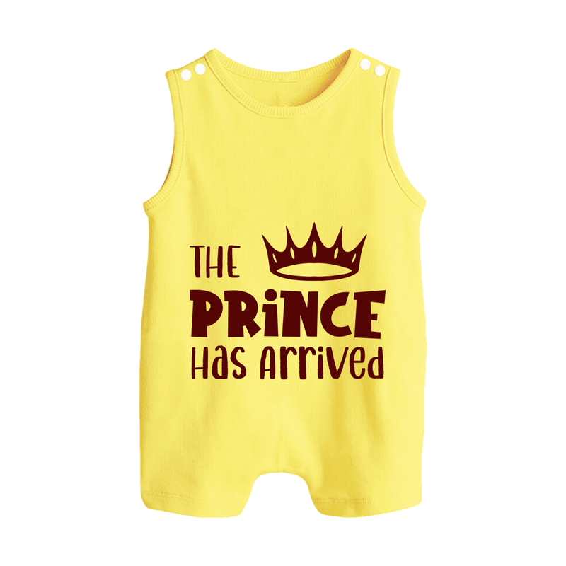 The Prince Has Arrived Romper Suit | Custom Baby Romper Suit for Your Little Prince - PASTEL YELLOW - 0 - 5 Months Old (Chest 18")