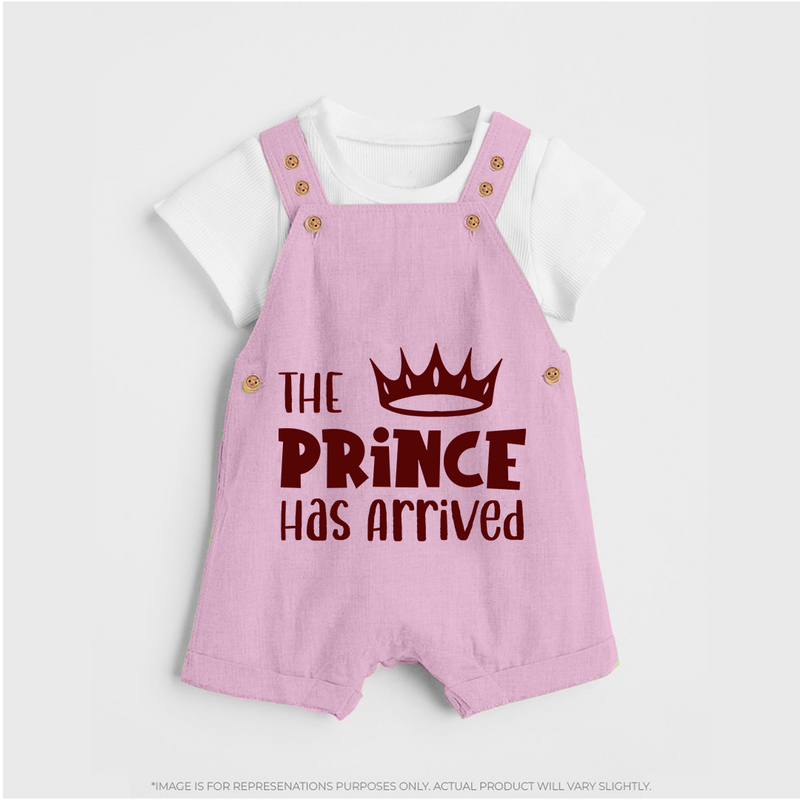 The Prince Has Arrived Dungaree | Custom Baby Dungaree for Your Little Prince - BABY PINK - 0 - 5 Months Old (Chest 18")
