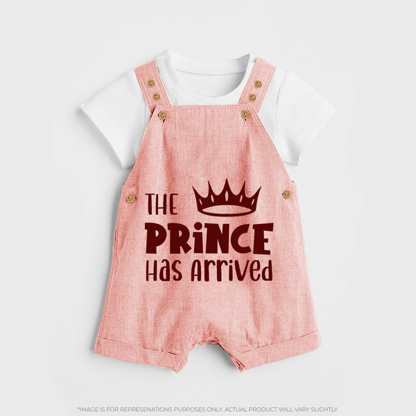 The Prince Has Arrived Dungaree | Custom Baby Dungaree for Your Little Prince - PEACH - 0 - 5 Months Old (Chest 18")