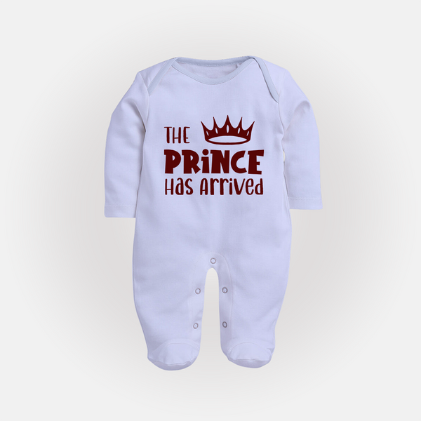 The Prince Has Arrived Sleep Suit | Custom Baby Sleep Suit for Your Little Prince - BABY BLUE - New Born (Chest 7.5")