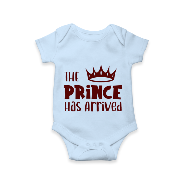 The Prince Has Arrived Romper | Custom Baby Romper for Your Little Prince - BABY BLUE - New Born (Chest 14")