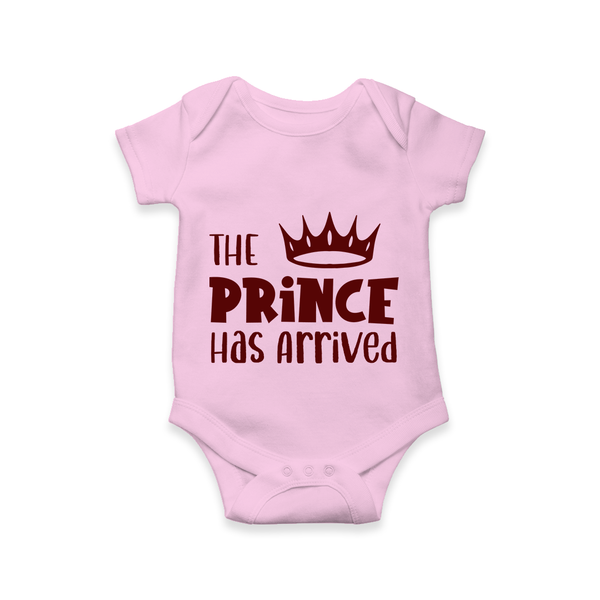 The Prince Has Arrived Romper | Custom Baby Romper for Your Little Prince - BABY PINK - New Born (Chest 14")