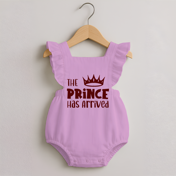 The Prince Has Arrived Romper Frock | Custom Baby Romper Frock for Your Little Prince - BABY PINK - 0 - 3 Months Old (Chest 19")