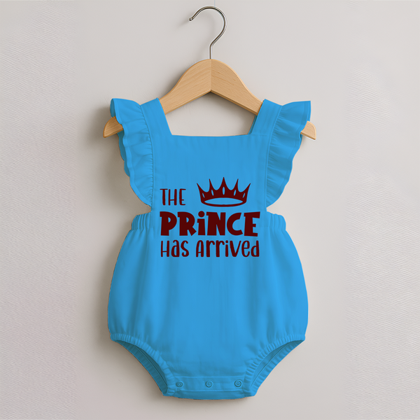 The Prince Has Arrived Romper Frock | Custom Baby Romper Frock for Your Little Prince - SKY BLUE - 0 - 3 Months Old (Chest 19")