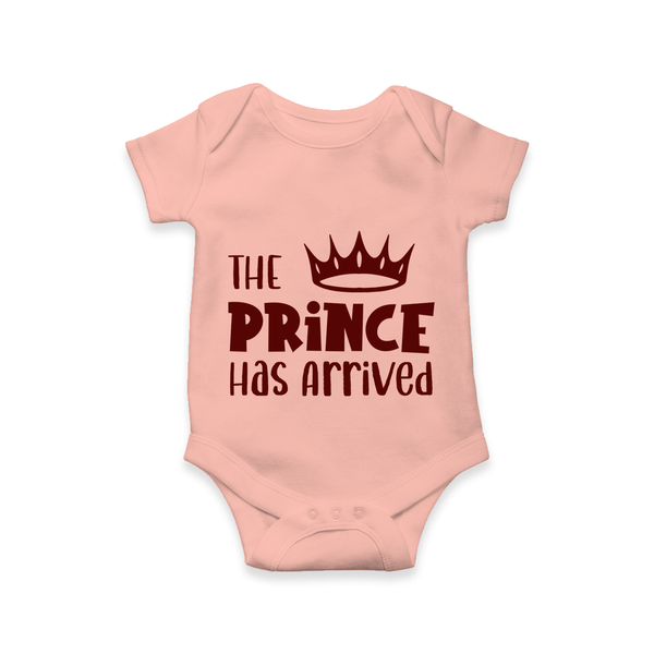 The Prince Has Arrived Romper | Custom Baby Romper for Your Little Prince - PEACH - New Born (Chest 14")