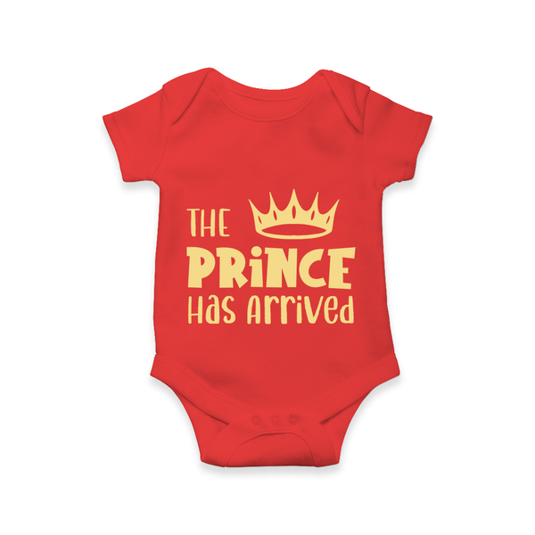 The Prince Has Arrived Romper | Custom Baby Romper for Your Little Prince - RED - New Born (Chest 14")