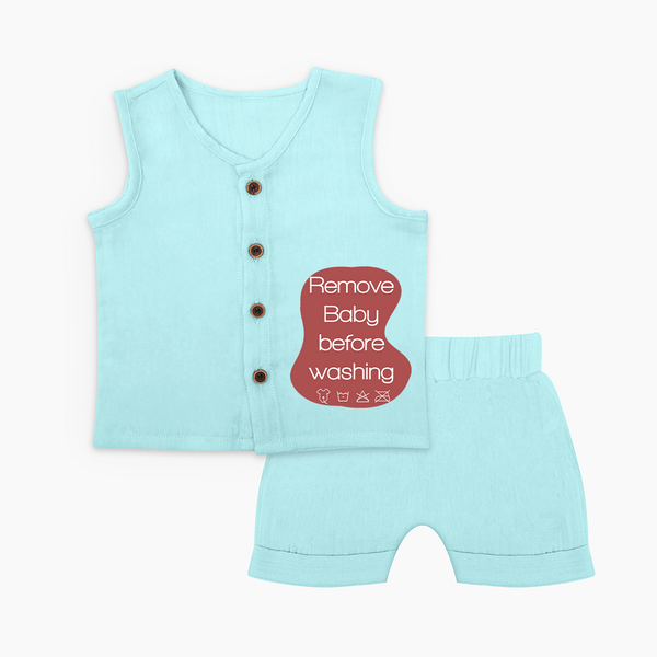 Remove Baby Before Washing Jabla Set | Funny Personalized Baby Jabla Set - BABY BLUE - 0 - 3 Months Old (Chest 9.8")
