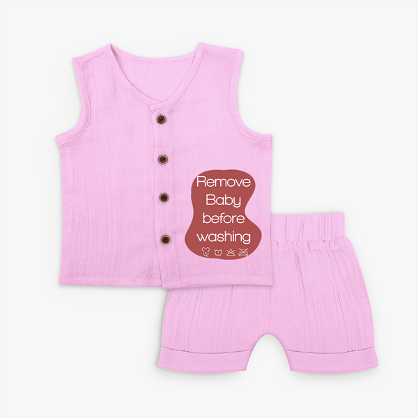 Remove Baby Before Washing Jabla Set | Funny Personalized Baby Jabla Set - BABY PINK - 0 - 3 Months Old (Chest 9.8")