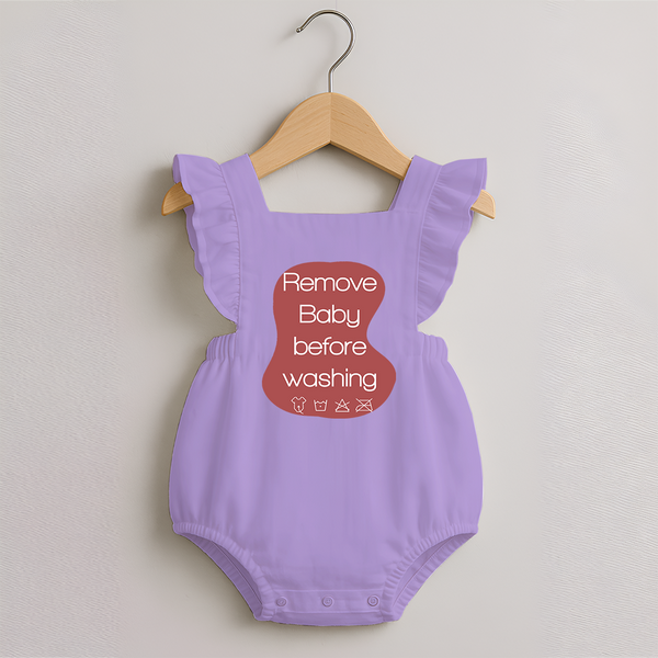 Remove Baby Before Washing Romper Frock | Funny Personalized Baby Romper Frock - LILAC - 0 - 3 Months Old (Chest 19")