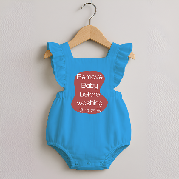 Remove Baby Before Washing Romper Frock | Funny Personalized Baby Romper Frock - SKY BLUE - 0 - 3 Months Old (Chest 19")