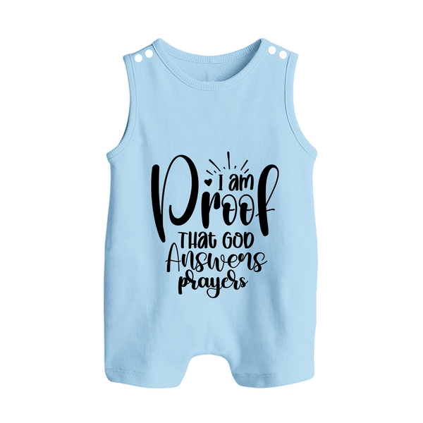 I Am Proof That God Answers Prayers Romper Suit | Custom Baby Romper Suit for Your Little Miracle - BABY BLUE - 0 - 5 Months Old (Chest 18")