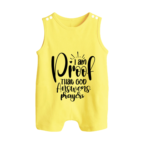 I Am Proof That God Answers Prayers Romper Suit | Custom Baby Romper Suit for Your Little Miracle - PASTEL YELLOW - 0 - 5 Months Old (Chest 18")