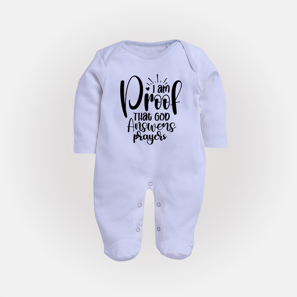 I Am Proof That God Answers Prayers Sleep Suit | Custom Baby Sleep Suit for Your Little Miracle - BABY BLUE - New Born (Chest 7.5")