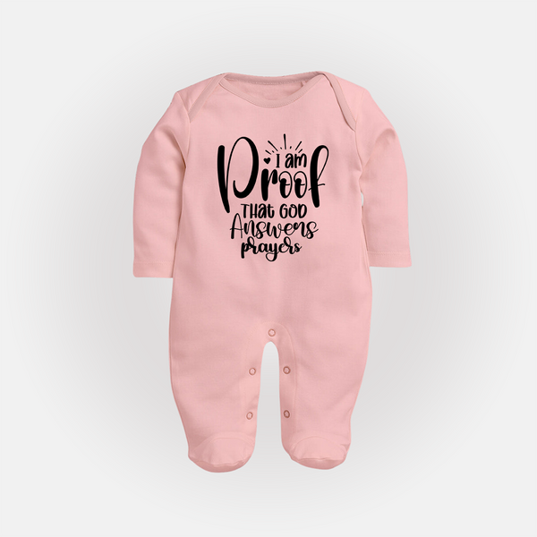 I Am Proof That God Answers Prayers Sleep Suit | Custom Baby Sleep Suit for Your Little Miracle - BABY PINK - New Born (Chest 7.5")