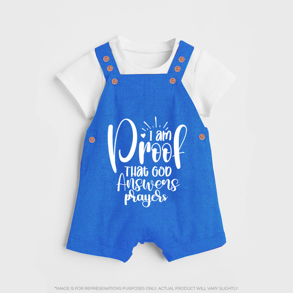 I Am Proof That God Answers Prayers Dungaree | Custom Baby Dungaree for Your Little Miracle - COBALT BLUE - 0 - 5 Months Old (Chest 18")