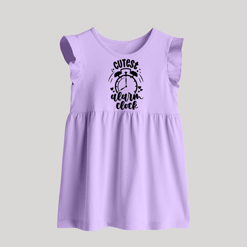 Cutest Alarm Clock Baby Frock | Personalized BabyFrock for the Sleepyheads - LILAC - 0 - 3 Months Old (Chest 17")