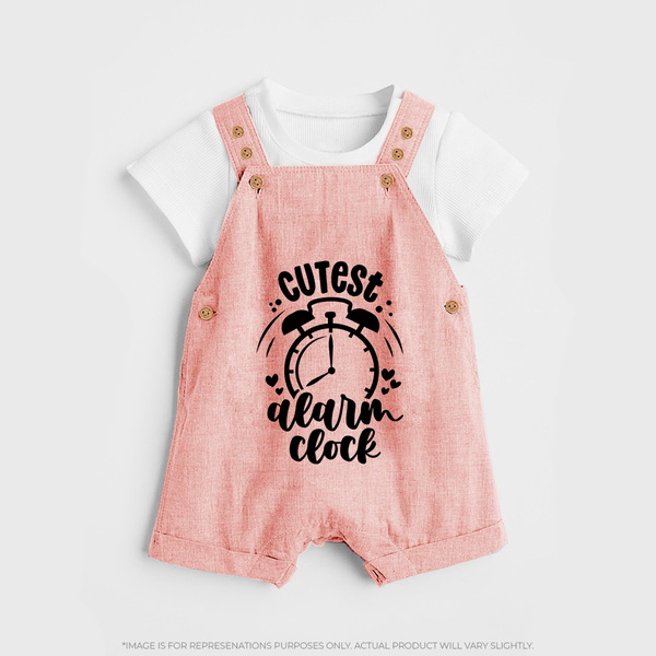 Cutest Alarm Clock Dungaree | Personalized Baby Dungaree for the Sleepyheads - PEACH - 0 - 5 Months Old (Chest 18")