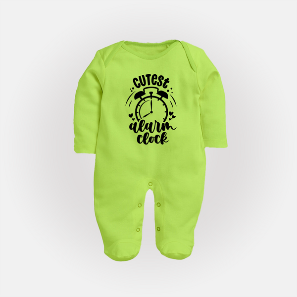 Cutest Alarm Clock Sleep Suit | Personalized Baby Sleep Suit for the Sleepyheads - LIME GREEN - New Born (Chest 7.5")