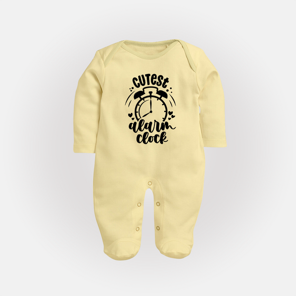 Cutest Alarm Clock Sleep Suit | Personalized Baby Sleep Suit for the Sleepyheads - PASTEL YELLOW - New Born (Chest 7.5")