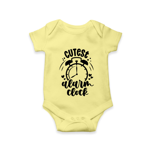 Cutest Alarm Clock Romper | Personalized Baby Romper for the Sleepyheads - PASTEL YELLOW - New Born (Chest 14")