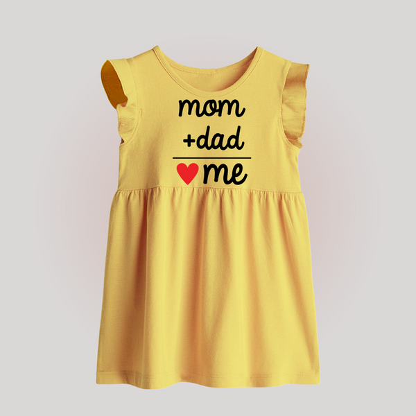 Mom + Dad Baby Frock | Custom BabyFrock Celebrating Family Love - PASTEL YELLOW - 0 - 3 Months Old (Chest 17")